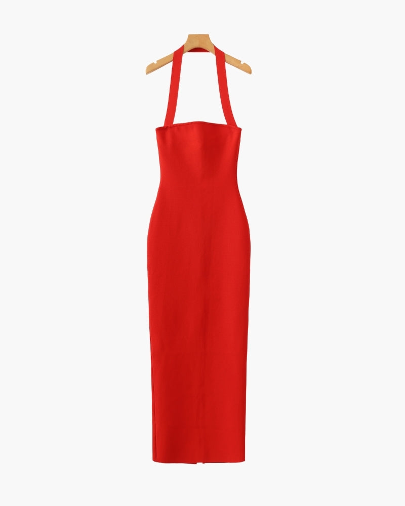 Halter Neck Slim Fit Maxi Dress - Areistore
