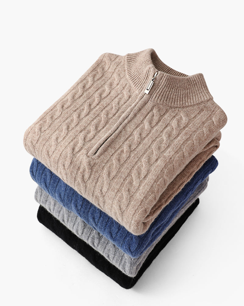 100% Cashmere Woven Half Zip - Areistore