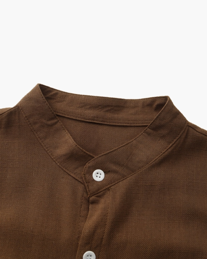 Men’s Mandarin Collar Shirt – Relaxed Fit Textured Cotton Shirt - Areistore