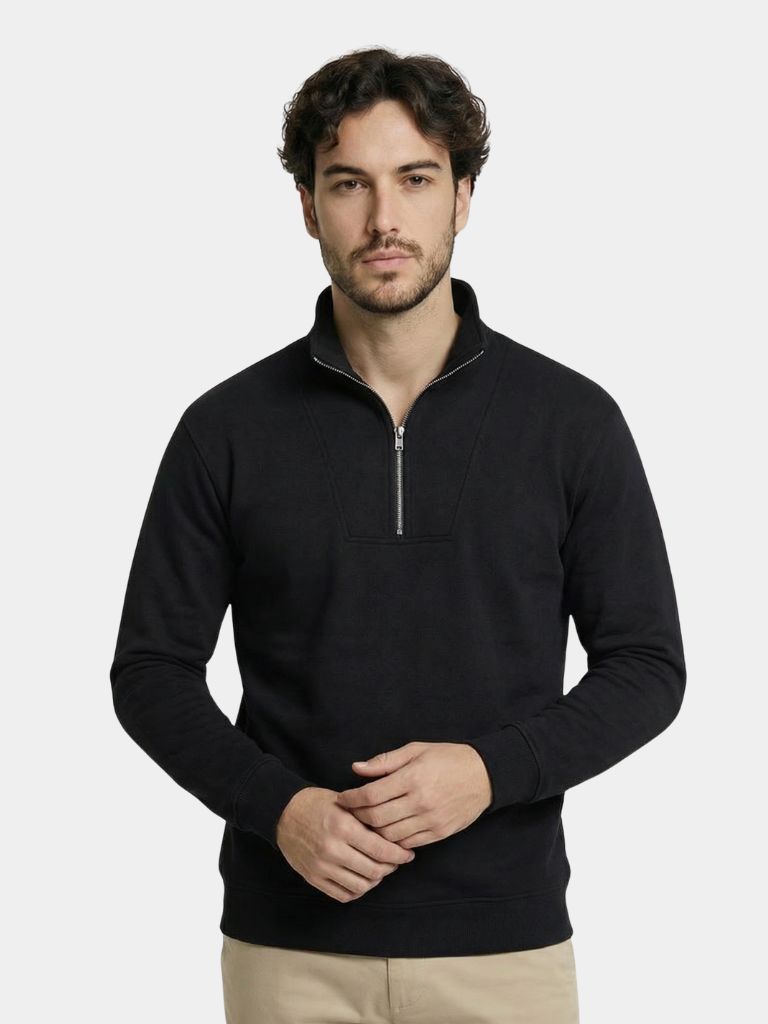 Zip Black Lapel Sports Sweatshirt - Areistore