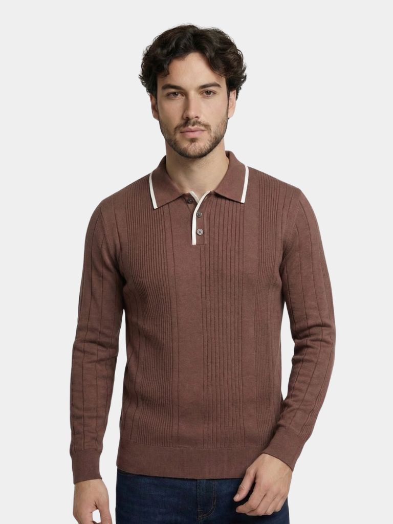 Vertical Ridge Knit Polo Shirt - Areistore