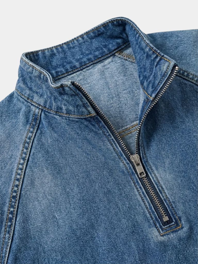 Stonewash Denim Quarter Zip Jacket - Areistore