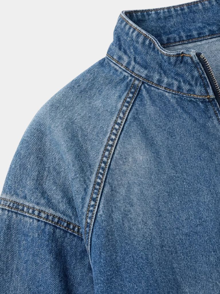 Stonewash Denim Quarter Zip Jacket - Areistore