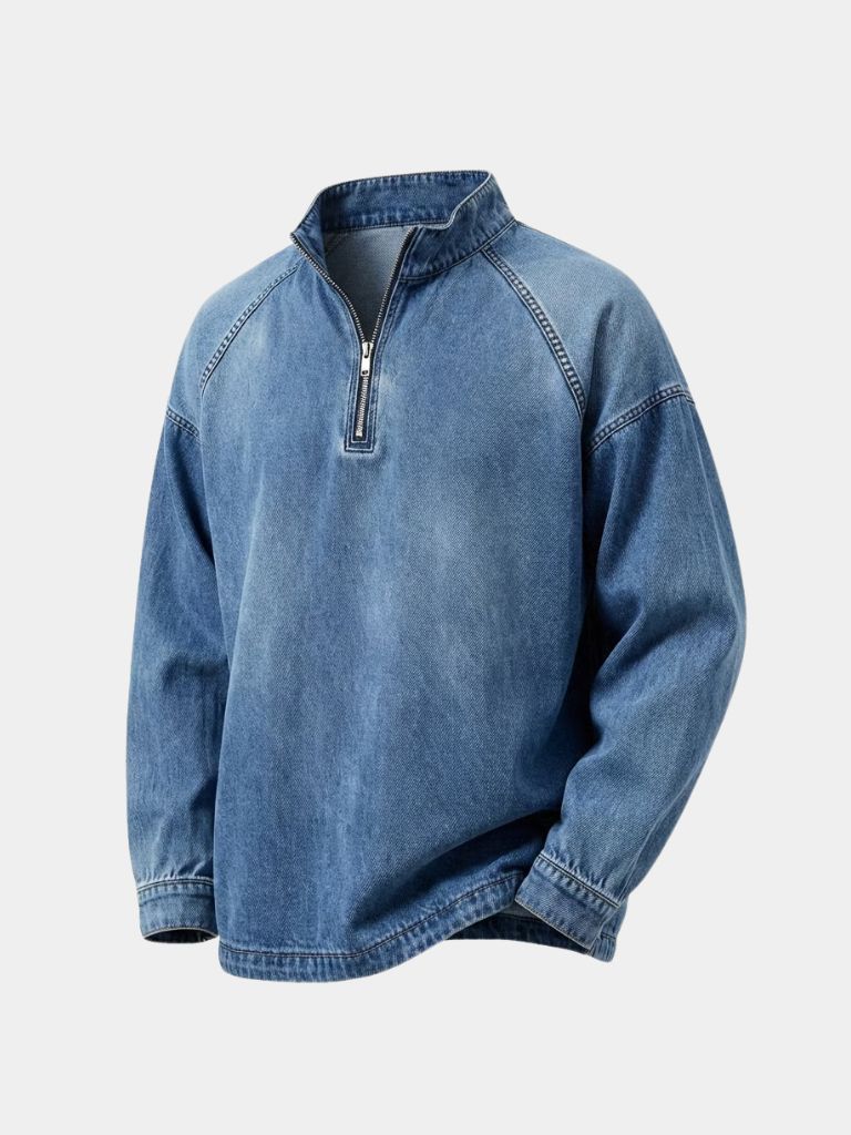 Stonewash Denim Quarter Zip Jacket - Areistore
