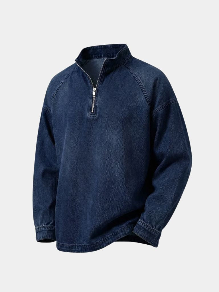 Stonewash Denim Quarter Zip Jacket - Areistore