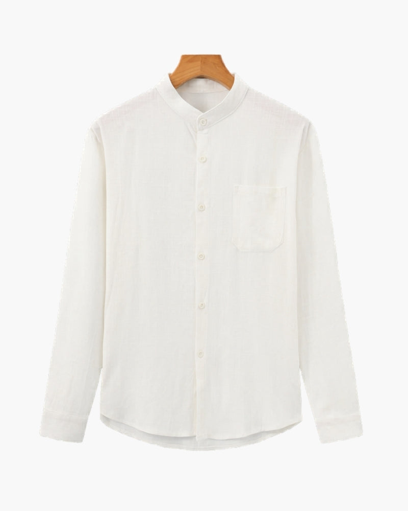 Men’s Mandarin Collar Shirt – Relaxed Fit Textured Cotton Shirt - Areistore