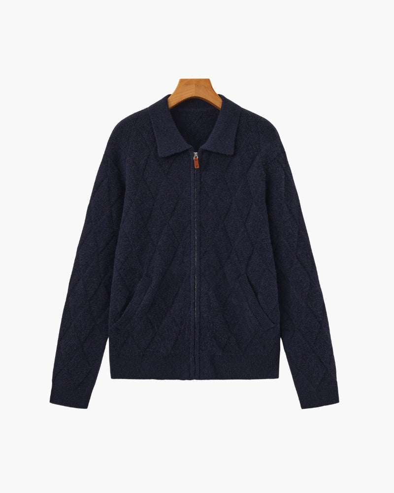 Heritage Diamond Knit Zip Cardigan - Areistore