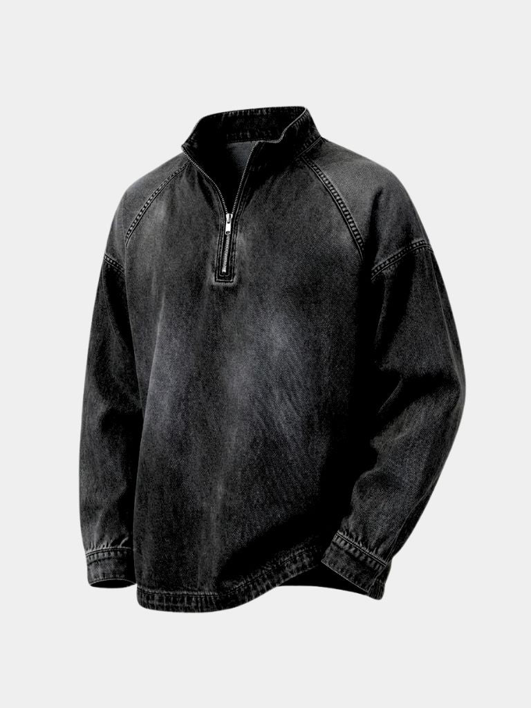 Stonewash Denim Quarter Zip Jacket - Areistore