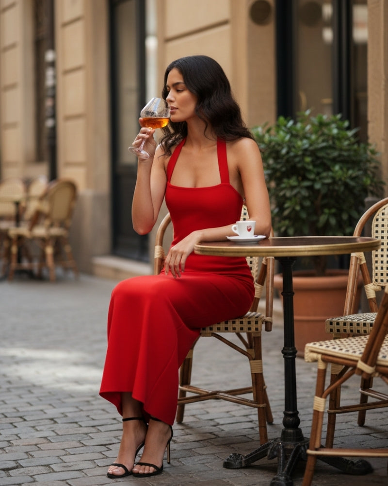 Halter Neck Slim Fit Maxi Dress - Areistore