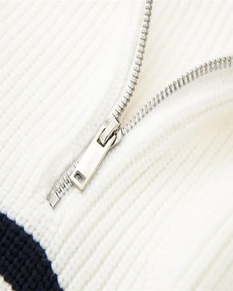 Striped Zip Up Sweater - Areistore