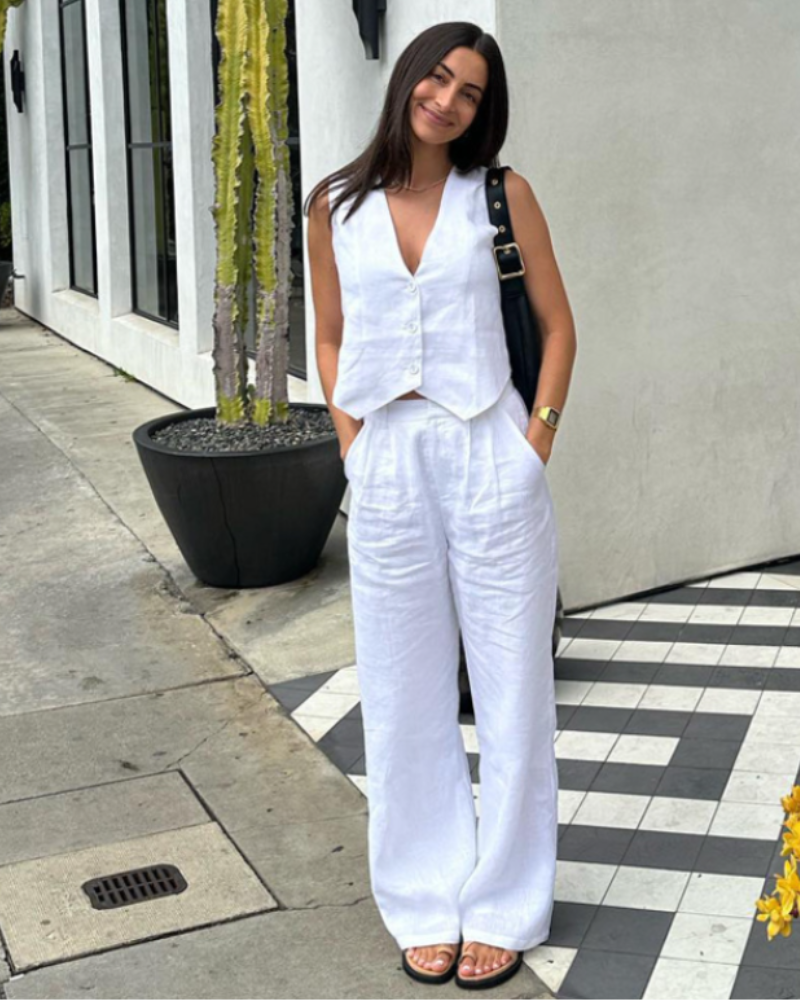 Classy Lady - Linen Two-piece Set - Areistore