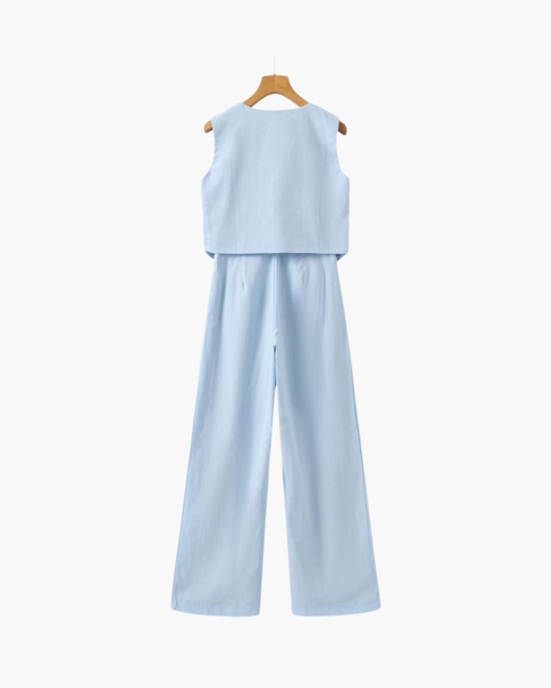 Classy Lady - Linen Two-piece Set - Areistore