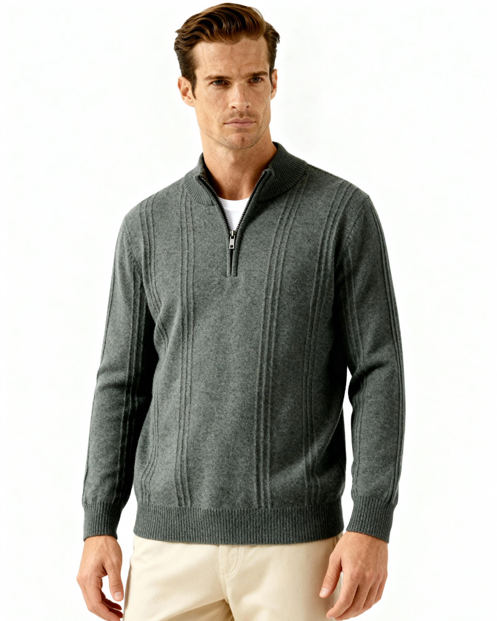 100% Cashmere Ribbed Half Zip - Areistore