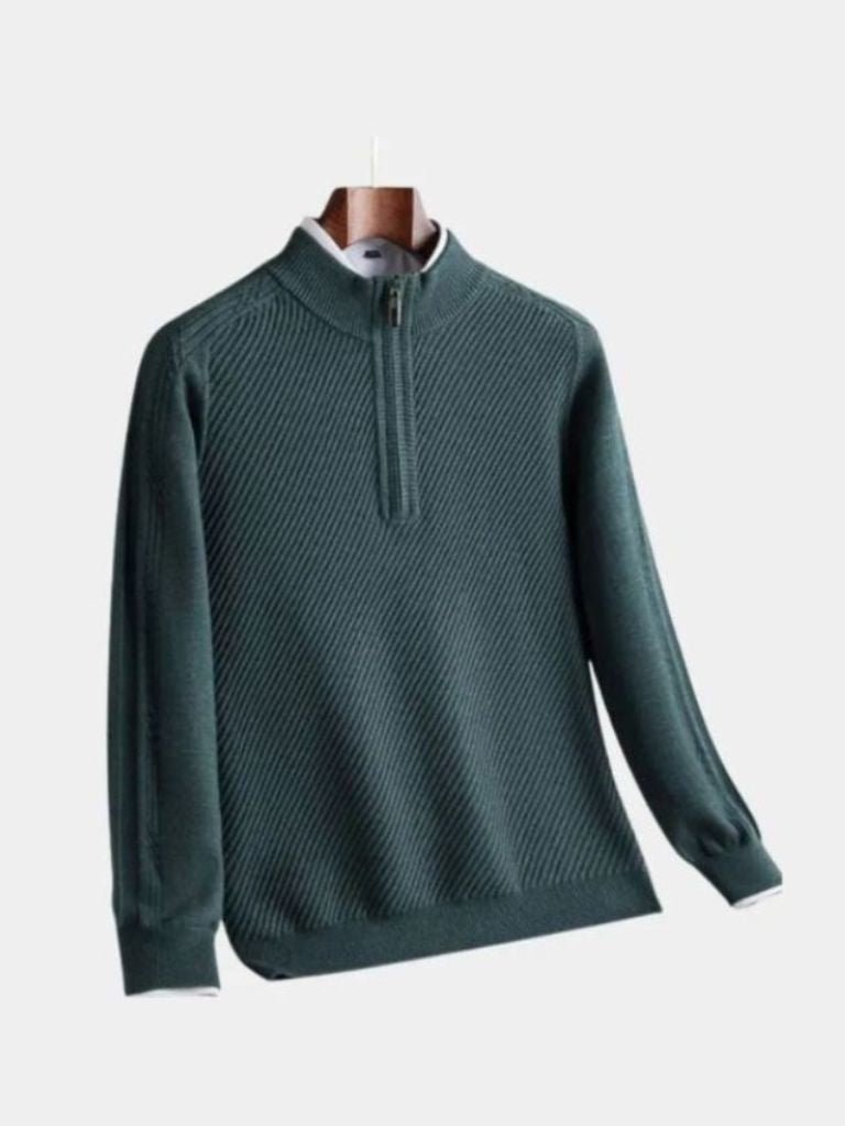 Stripe Quarter Zip Wool Sweater - Areistore
