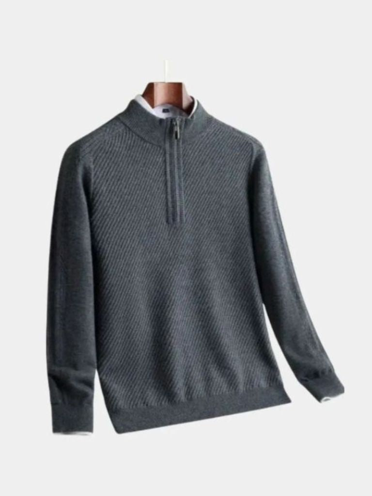 Stripe Quarter Zip Wool Sweater - Areistore