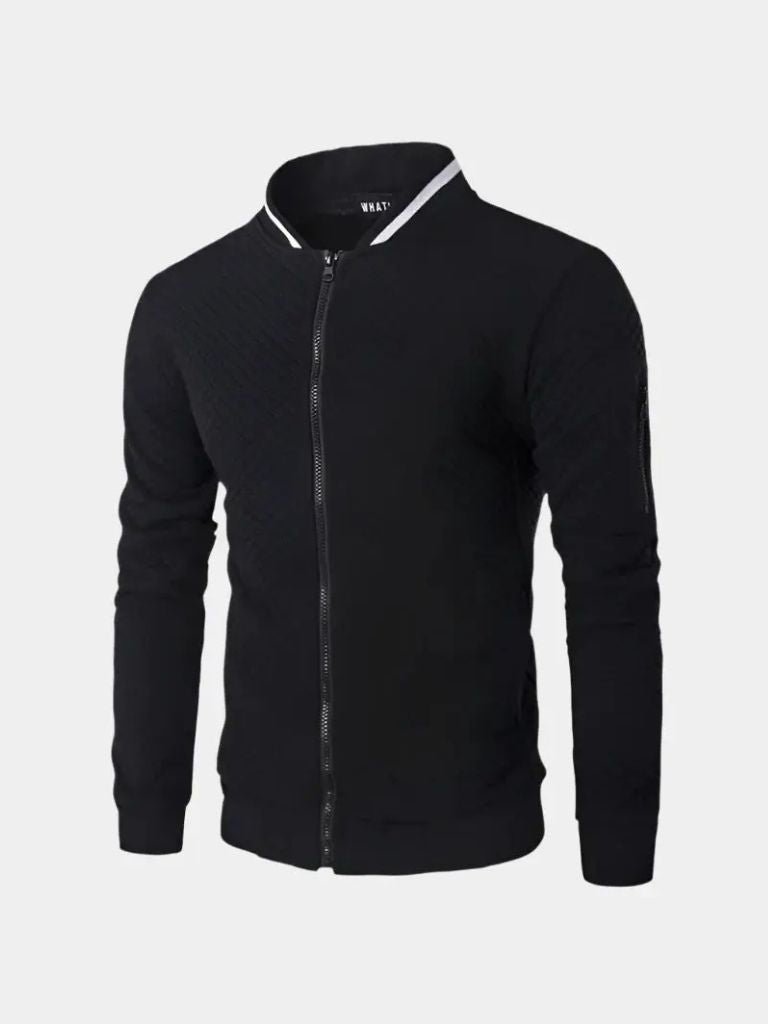 Textured Casual Bomber Jacket - Areistore