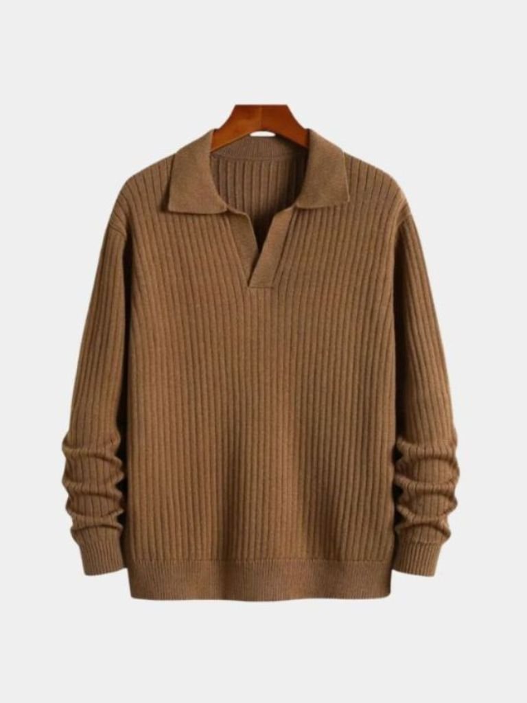 V-Neck Polo Pullover Ribbed - Areistore