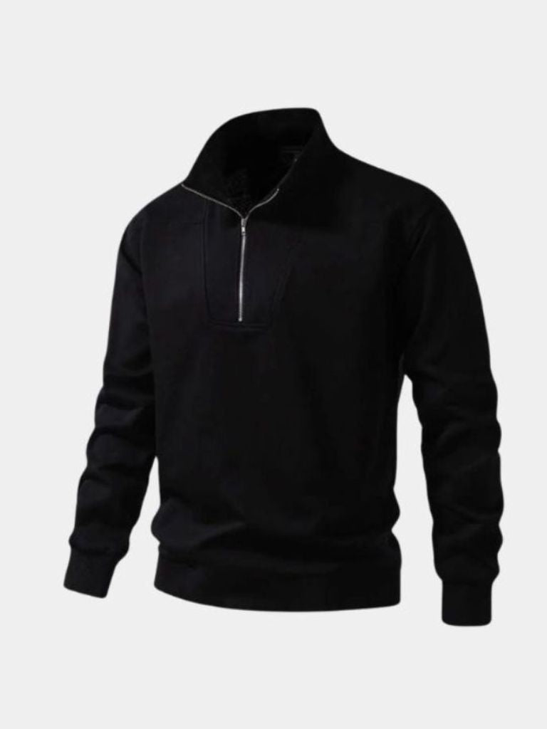Zip Black Lapel Sports Sweatshirt - Areistore