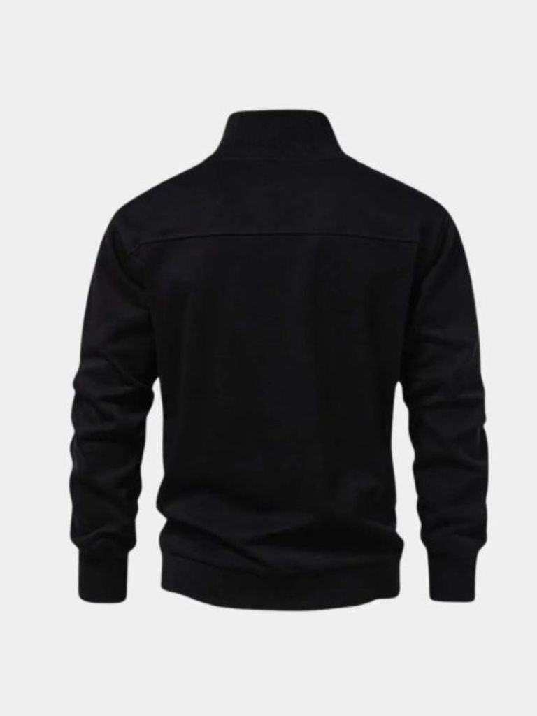 Zip Black Lapel Sports Sweatshirt - Areistore