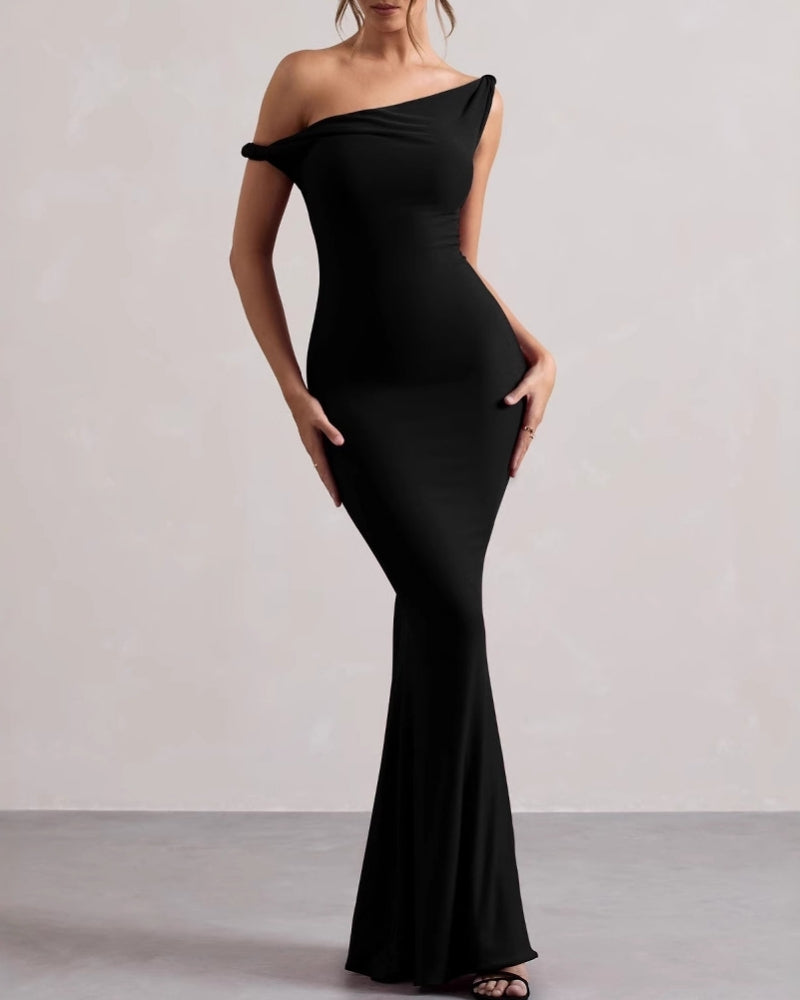 One-Shoulder Bodycon Long Dress - Areistore