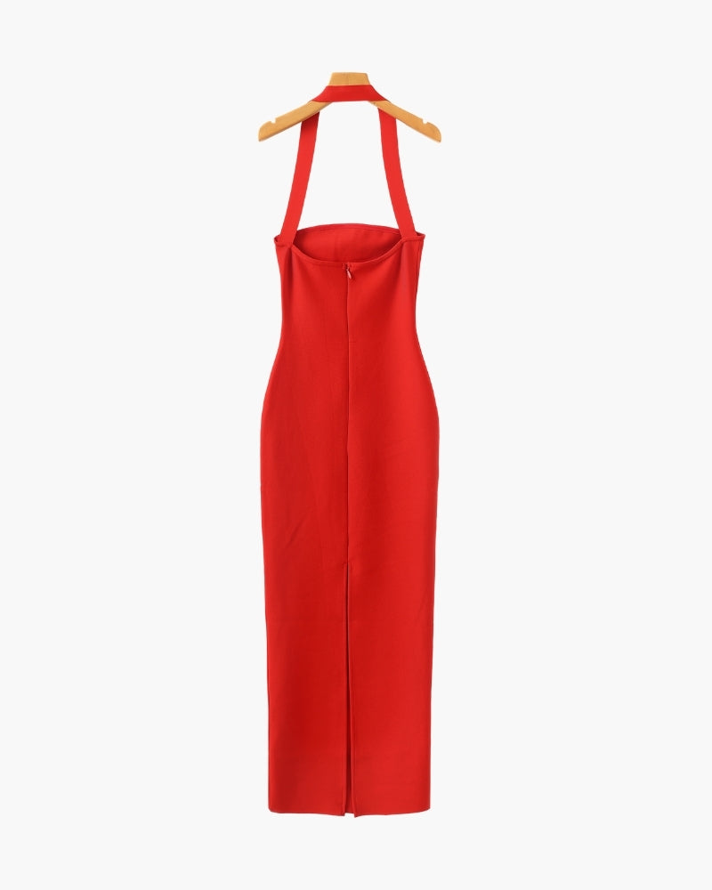 Halter Neck Slim Fit Maxi Dress - Areistore