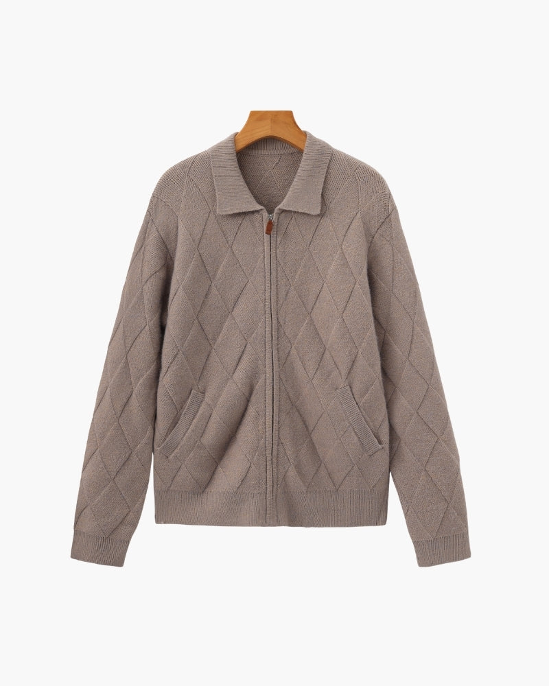 Heritage Diamond Knit Zip Cardigan - Areistore