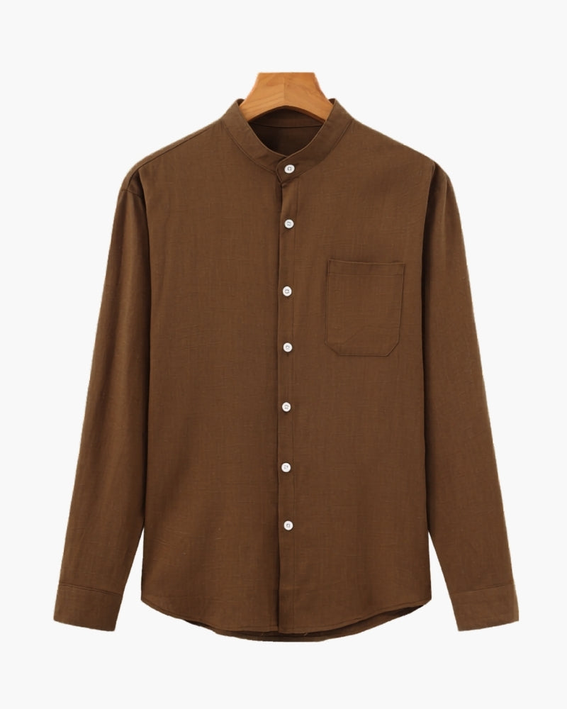 Men’s Mandarin Collar Shirt – Relaxed Fit Textured Cotton Shirt - Areistore