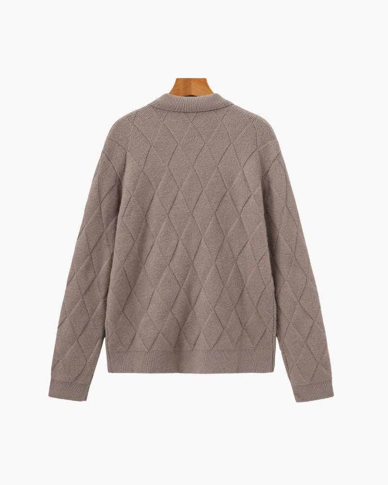 Heritage Diamond Knit Zip Cardigan - Areistore
