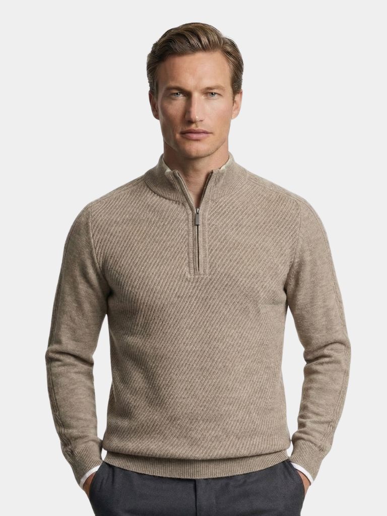Stripe Quarter Zip Wool Sweater - Areistore