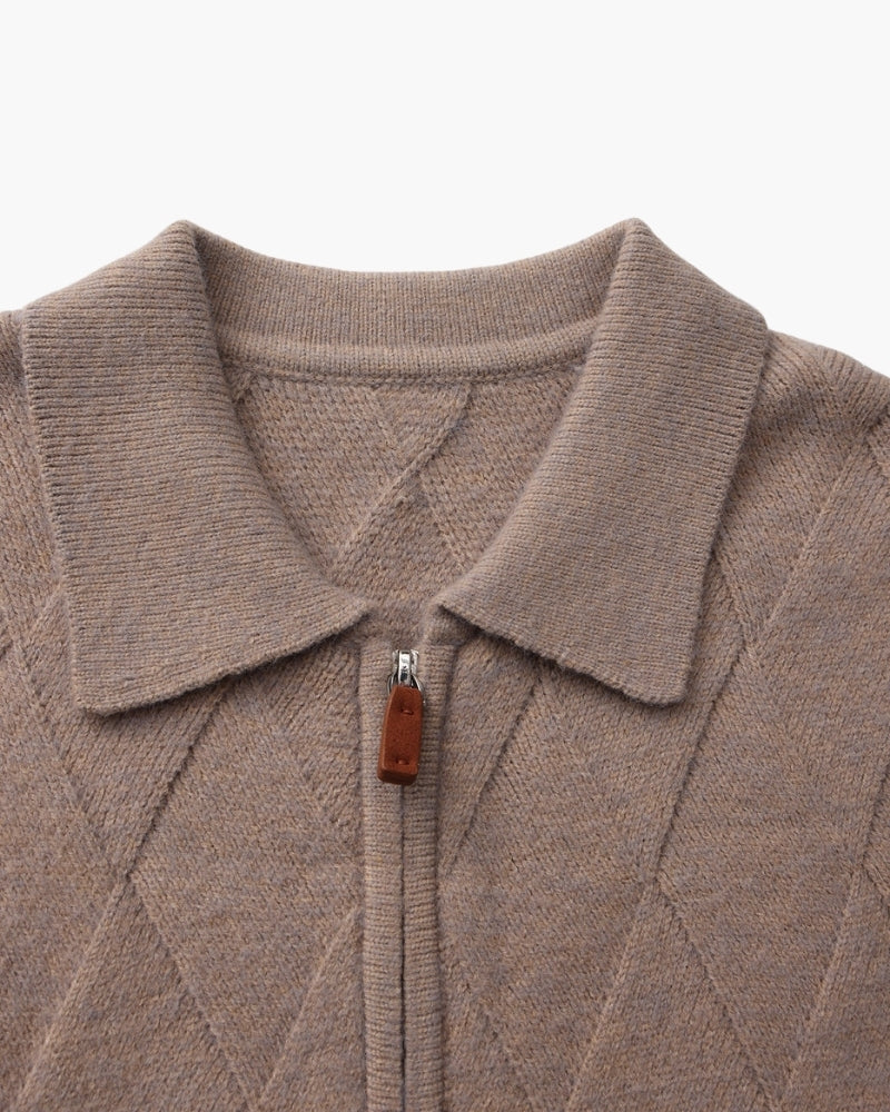 Heritage Diamond Knit Zip Cardigan - Areistore