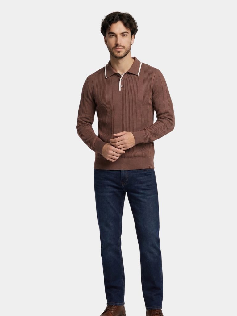 Vertical Ridge Knit Polo Shirt - Areistore