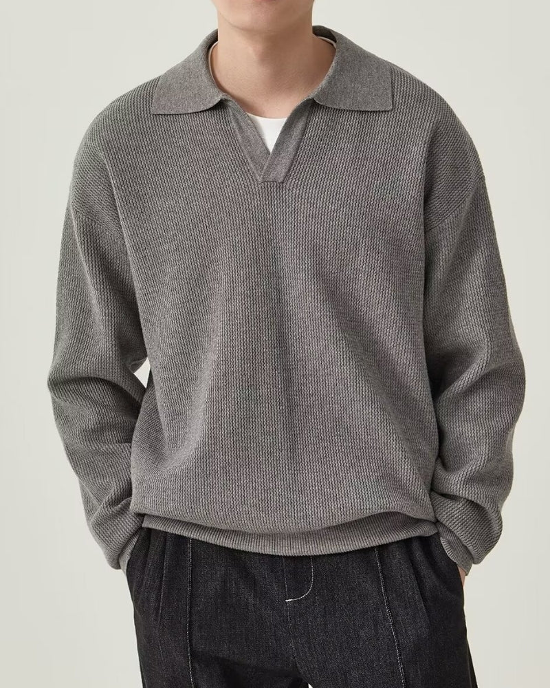 Textured Knit Polo Sweater - Areistore