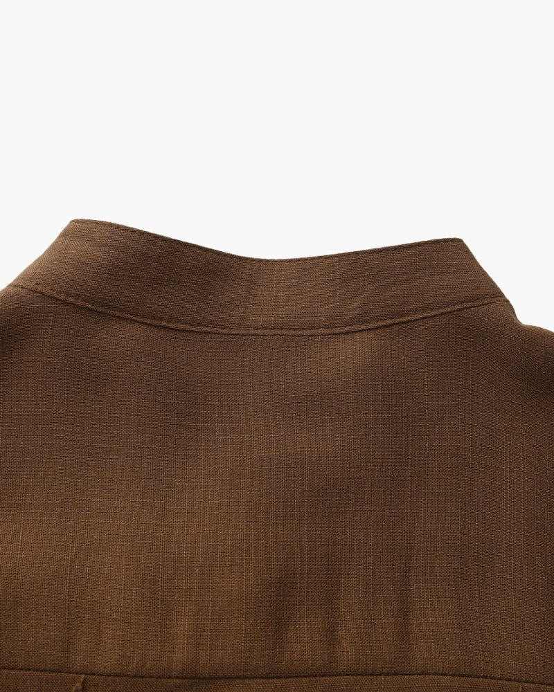 Men’s Mandarin Collar Shirt – Relaxed Fit Textured Cotton Shirt - Areistore