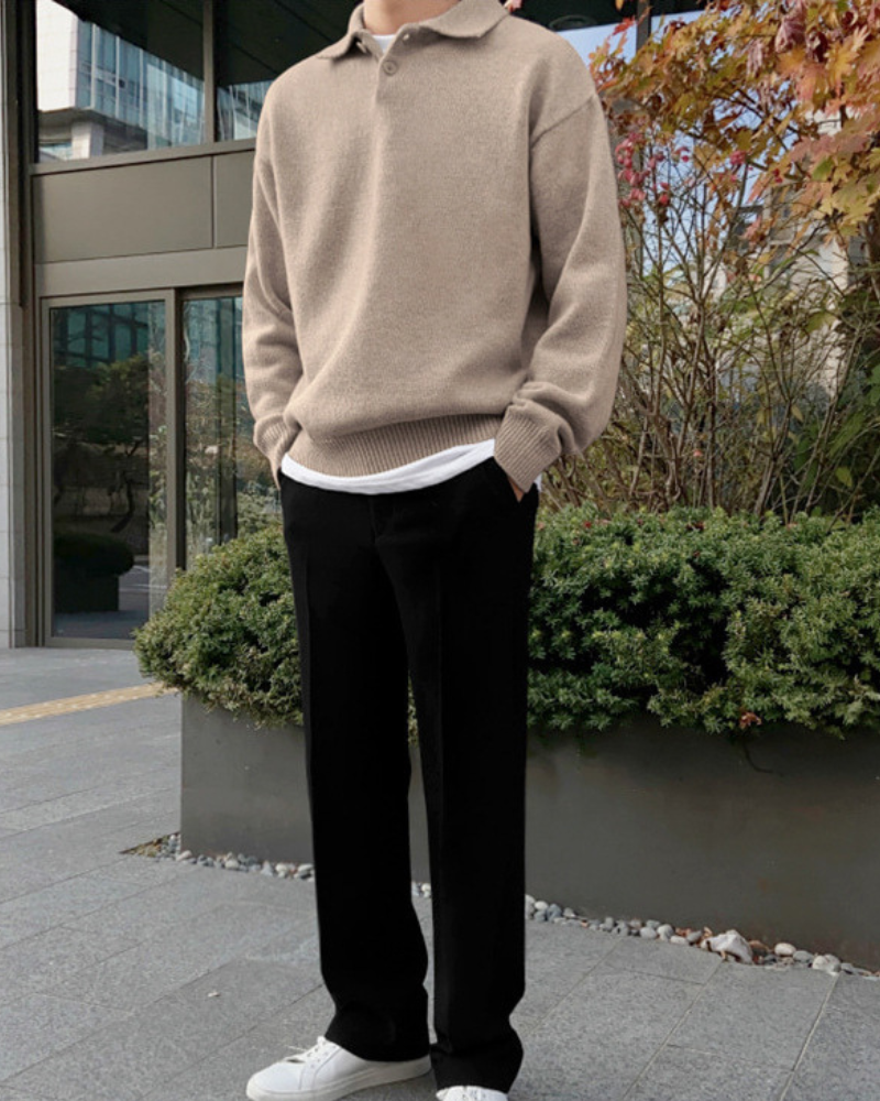 Woolen Button Half Zip - Areistore