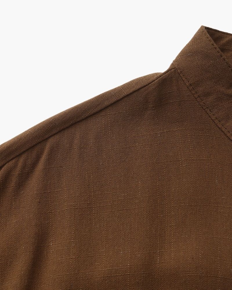 Men’s Mandarin Collar Shirt – Relaxed Fit Textured Cotton Shirt - Areistore