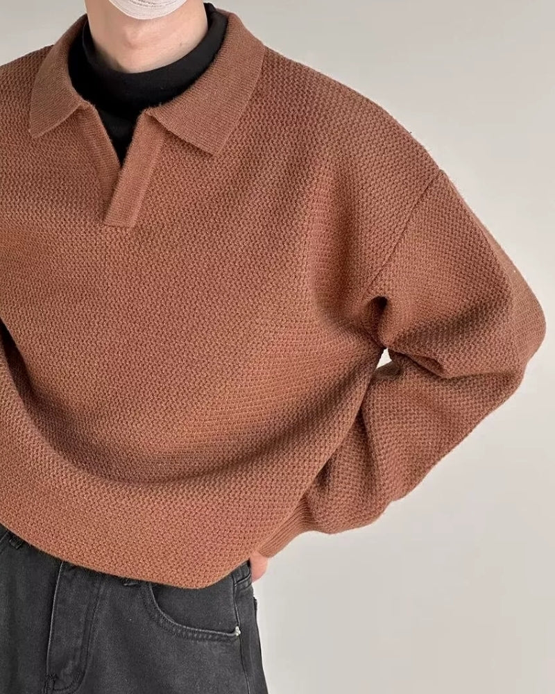 Textured Knit Polo Sweater - Areistore