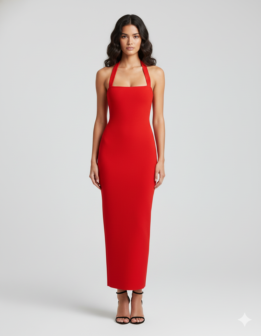 Halter Neck Slim Fit Maxi Dress - Areistore