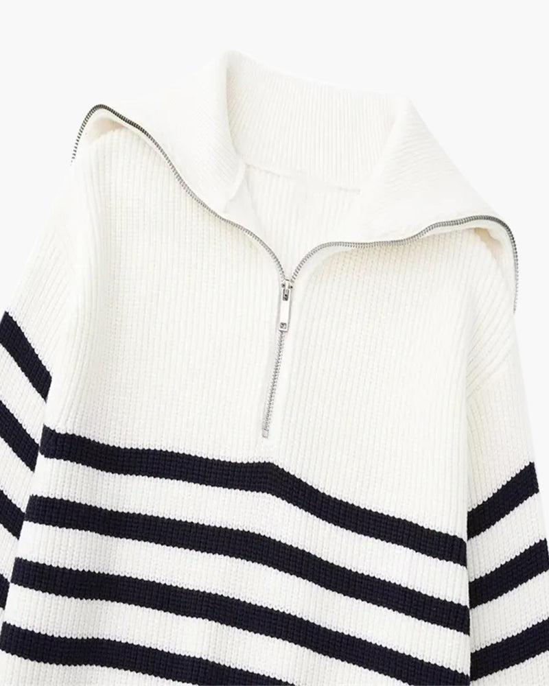 Striped Zip Up Sweater - Areistore