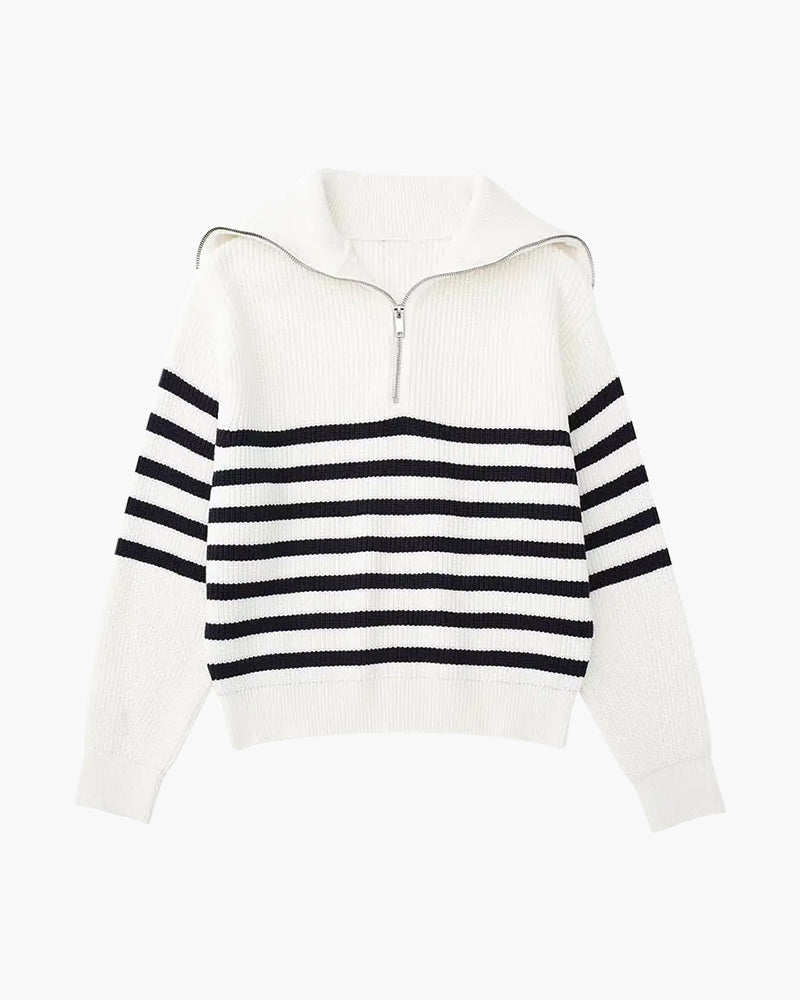 Striped Zip Up Sweater - Areistore