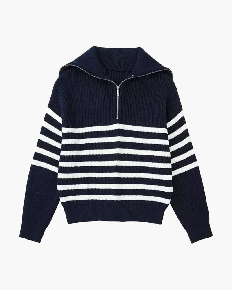 Striped Zip Up Sweater - Areistore