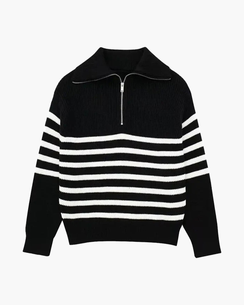 Striped Zip Up Sweater - Areistore