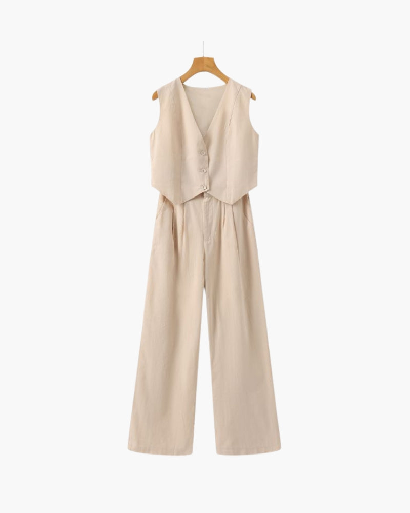 Classy Lady - Linen Two-piece Set - Areistore