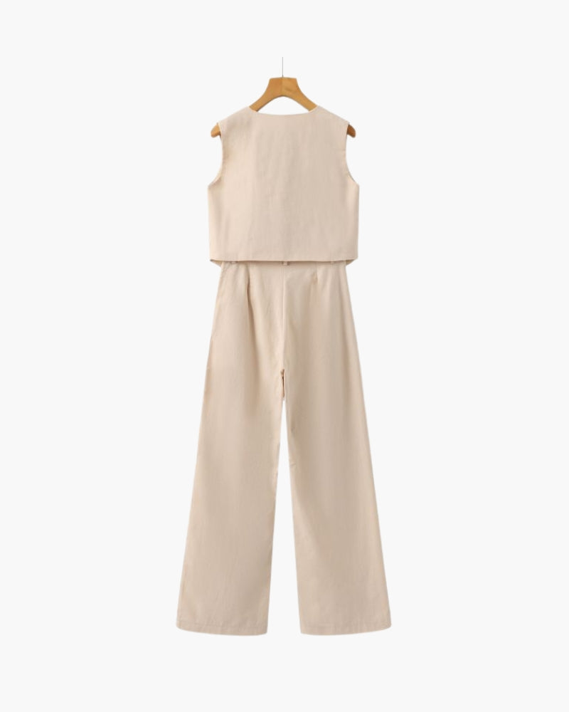 Classy Lady - Linen Two-piece Set - Areistore