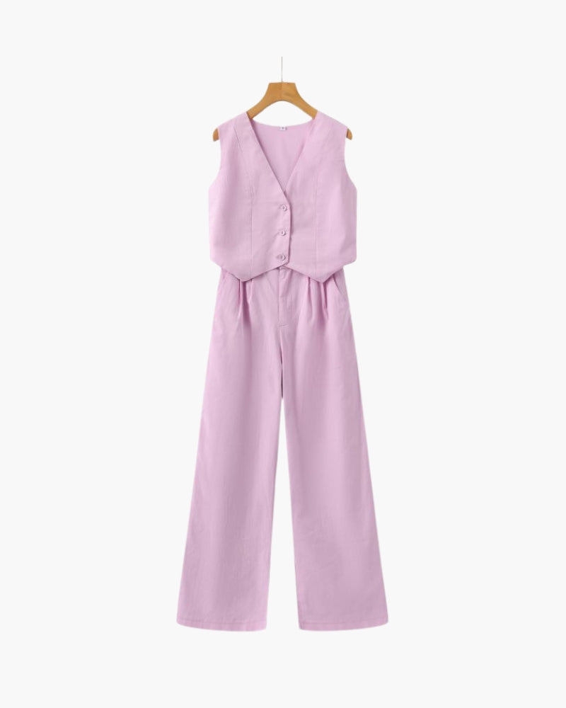 Classy Lady - Linen Two-piece Set - Areistore