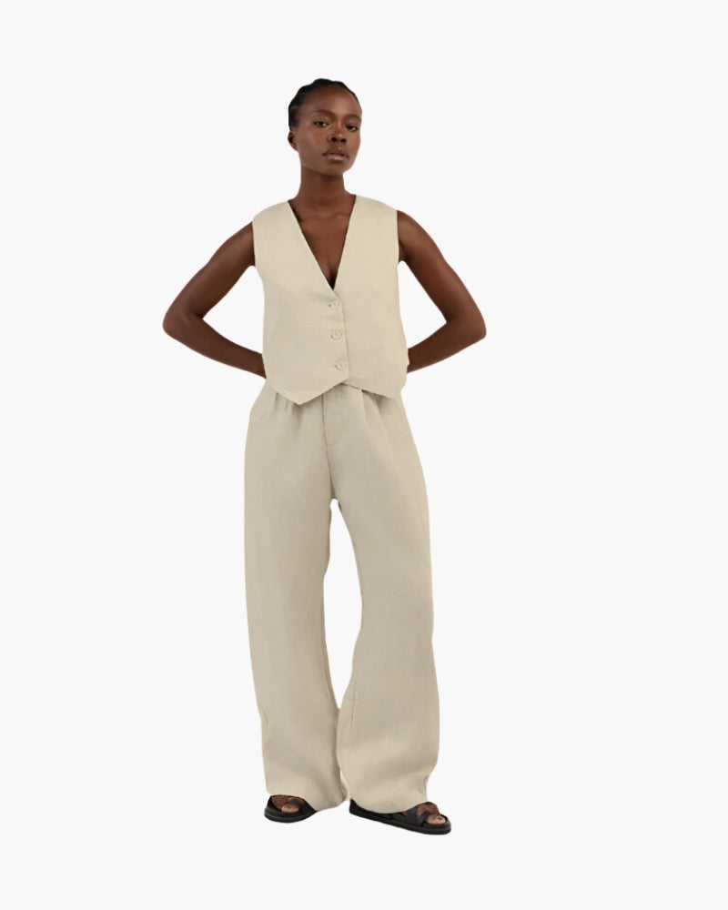 Classy Lady - Linen Two-piece Set - Areistore