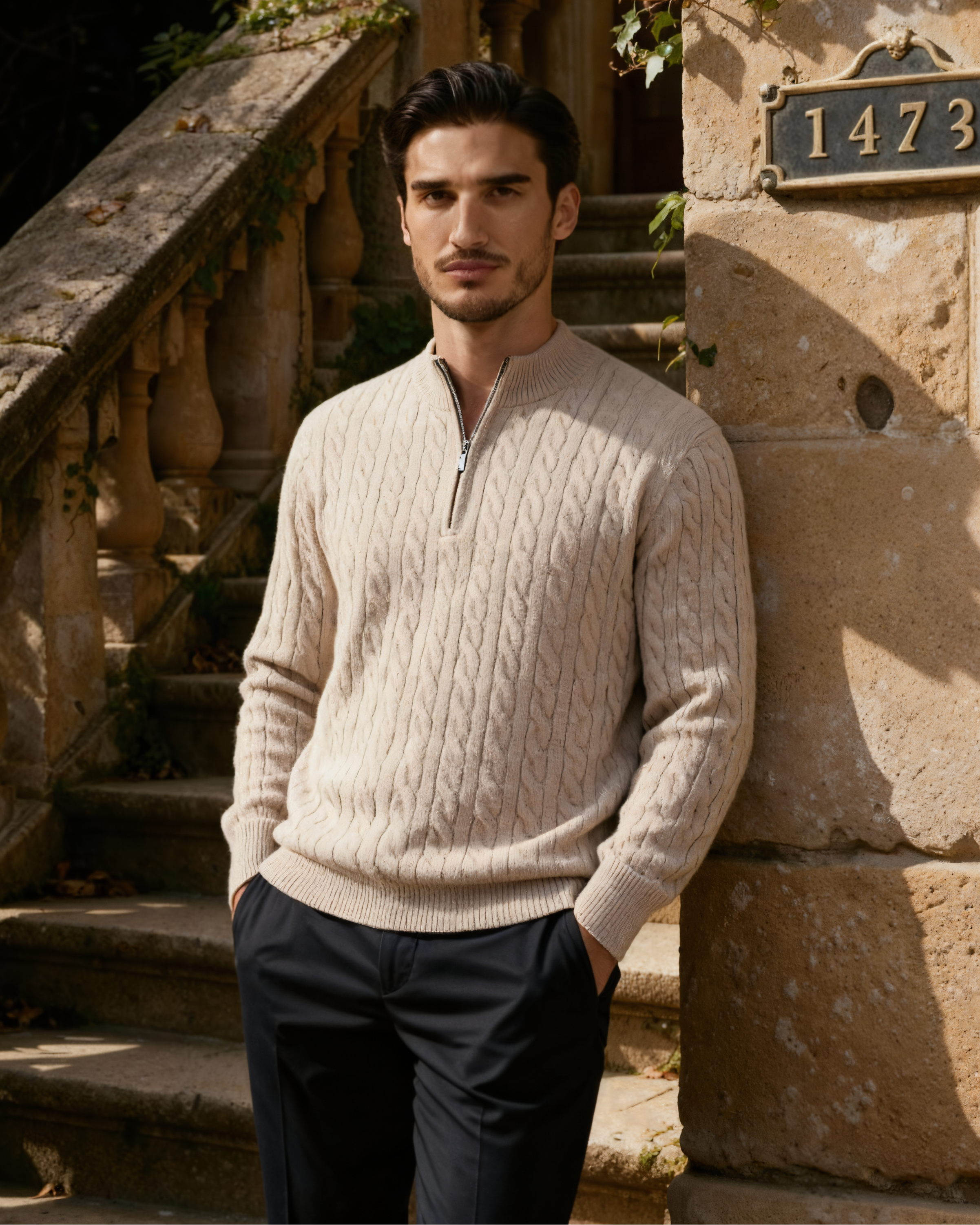 100% Cashmere Woven Half Zip - Areistore