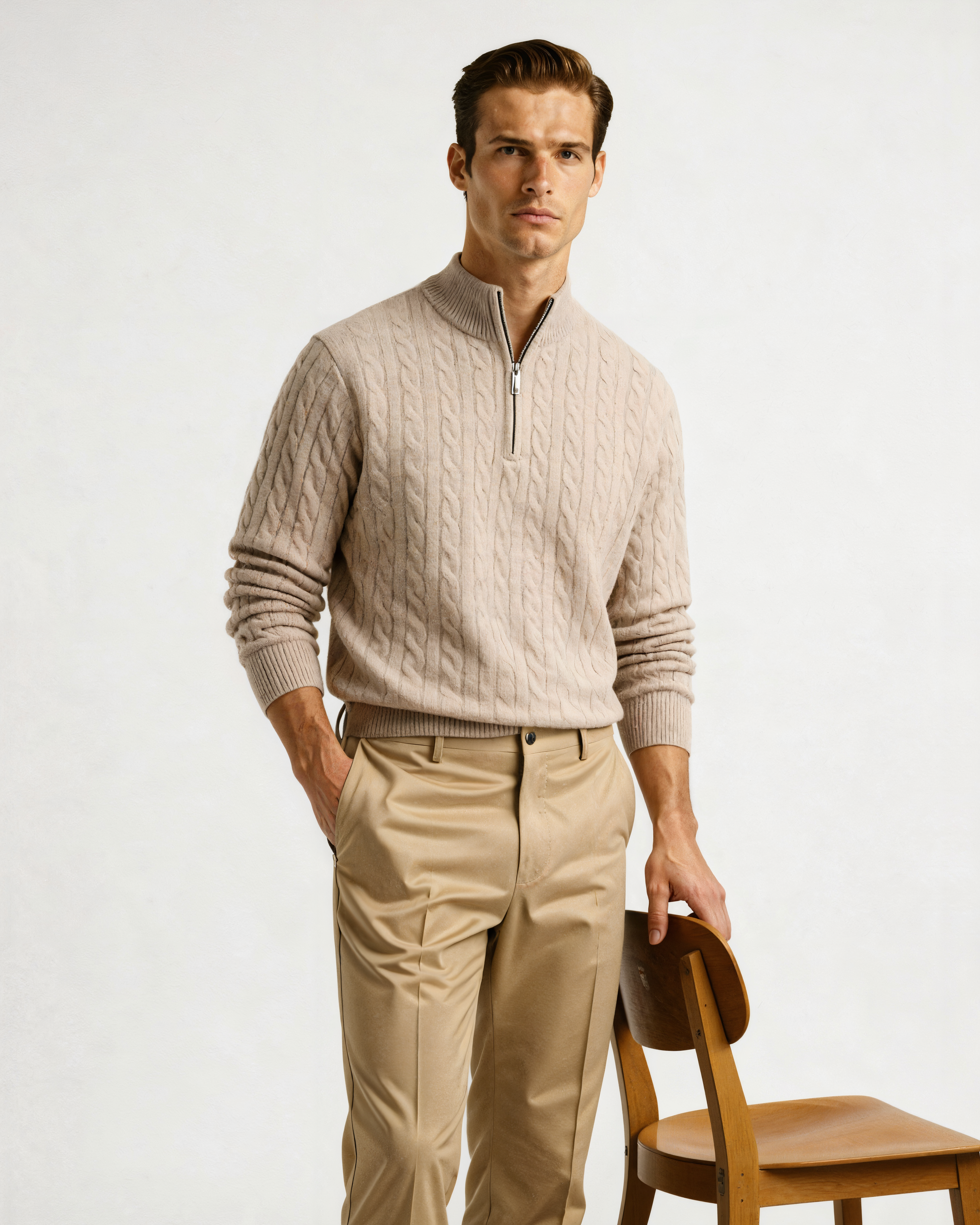 100% Cashmere Woven Half Zip - Areistore