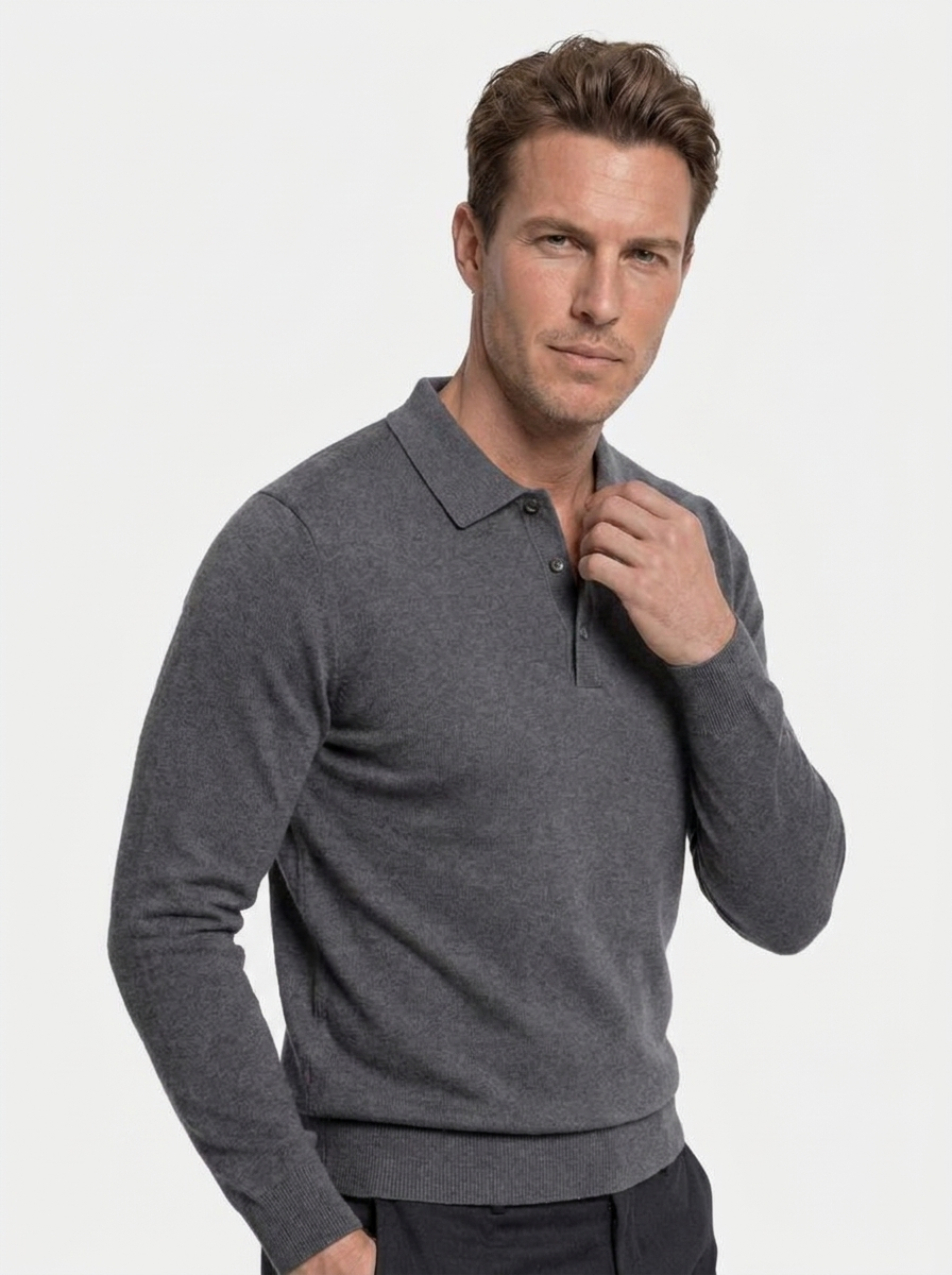 Wool Knit Button Up Polo Pullover - Areistore