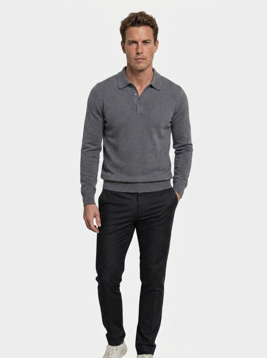 Wool Knit Button Up Polo Pullover - Areistore