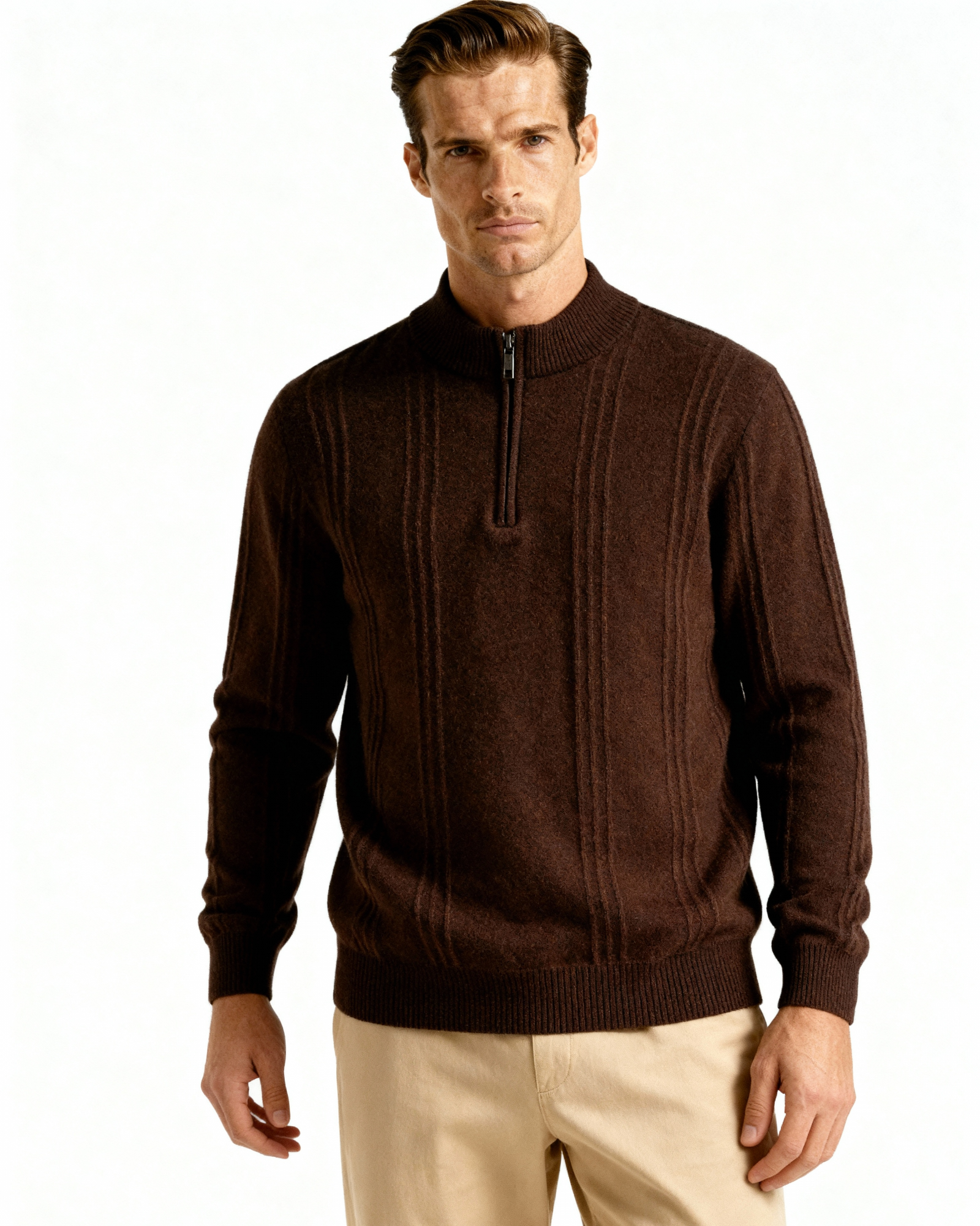 100% Cashmere Ribbed Half Zip - Areistore